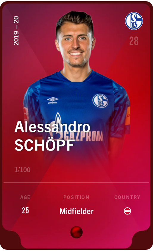 Sorare - Sorare Official - Alessandro Schöpf 2019-20 • Rare 1/100 - NFT # 101290843710474478364827877823577531726509905813355724748372182119166502159206