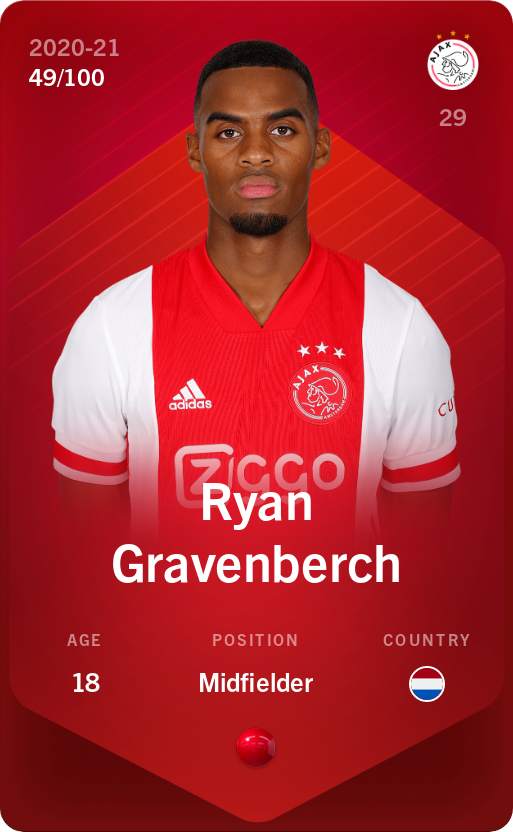 Sorare - Sorare Official - Ryan Gravenberch 2020-21 • Rare 49/100 - NFT # 70462637361339198953860348670046196566955093014311941562560170060902870736809