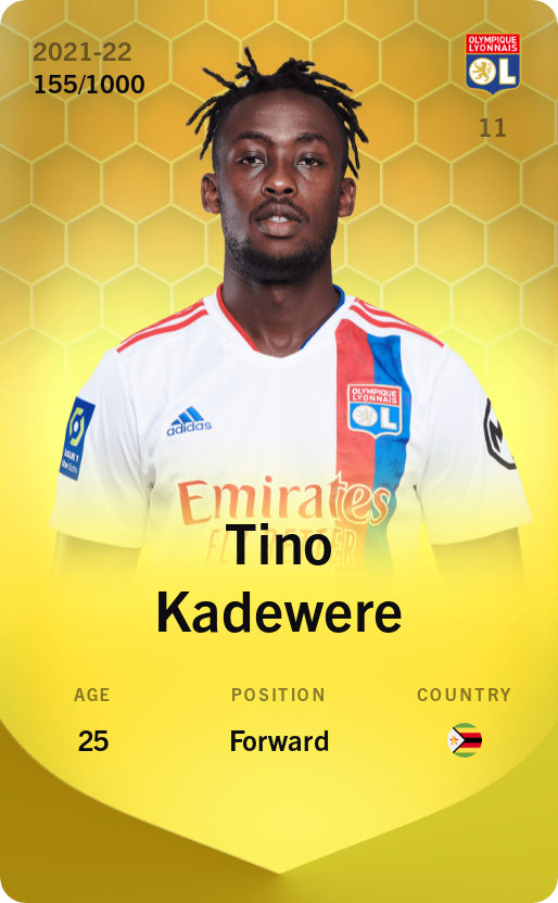 Sorare - Sorare Official - Tino Kadewere 2021-22 • Limited 155/1000 - NFT # 80822526283634443330352379405612733100155307950177460080545692399016189757809