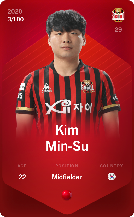 Sorare - Sorare Official - Kim Min-Su 2020-21 • Rare 3/100 - NFT # 89861411571366036542435948428854868250953525707687762684837309598644280848084