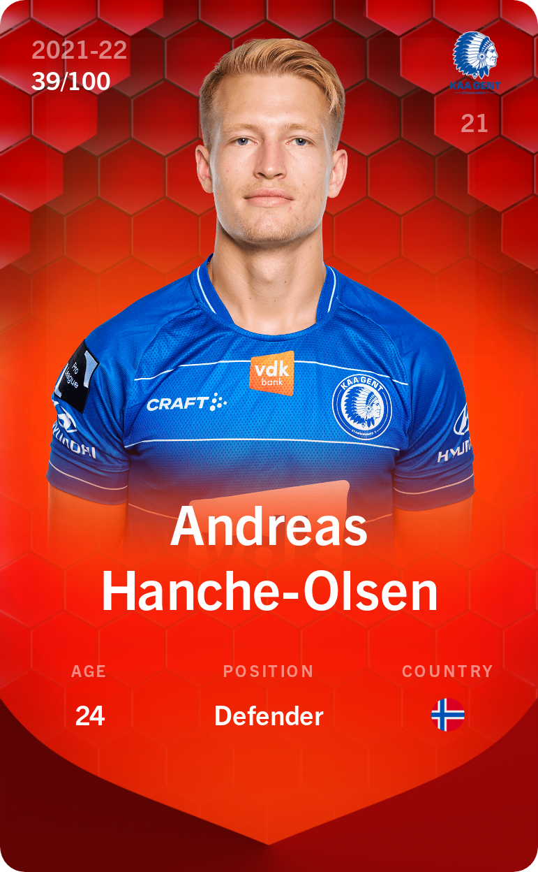 Sorare - Sorare Official - Andreas Hanche-Olsen 2021-22 • Rare 39/100 - NFT # 9884607811405400054287651853902604359286237828827969352012467748056113527955