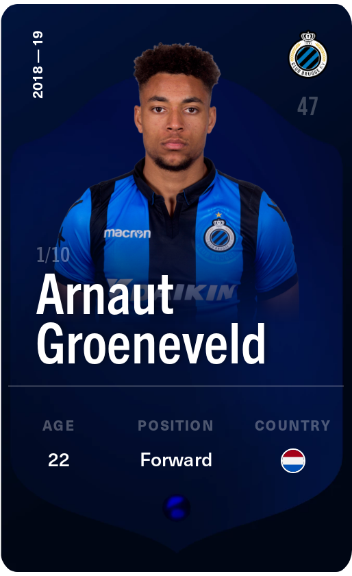 Sorare - Sorare Official - Arnaut Groeneveld 2018-19 • Super Rare 1/10 - NFT # 36138154392992783042405565809169689791638310071727748909012040531930686808411