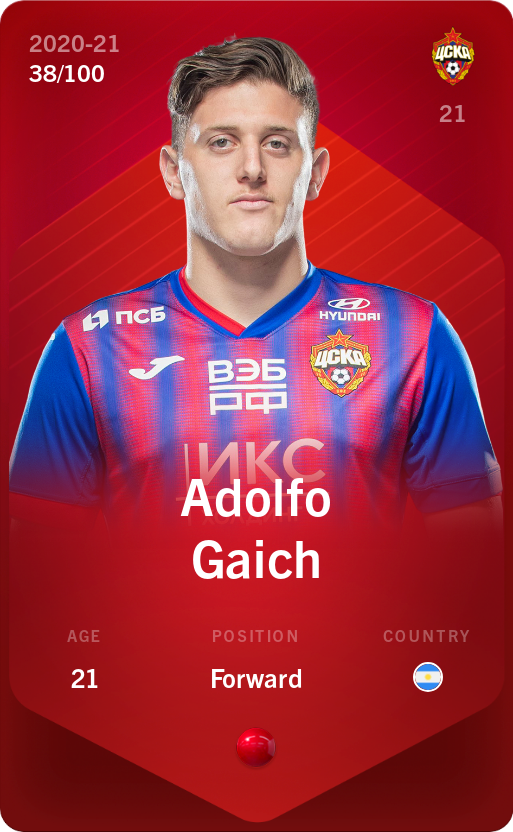 Sorare - Sorare Official - Adolfo Gaich 2020-21 • Rare 38/100 - NFT # 113406459469536901445316718827770363529110894317467303371364862880403301475510