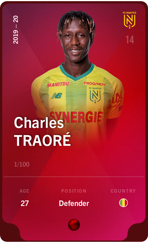 Sorare - Sorare Official - Charles Traoré 2019-20 • Rare 1/100 - NFT # 6920784367171868701862829428763200740736705694152223180434667136574016750940