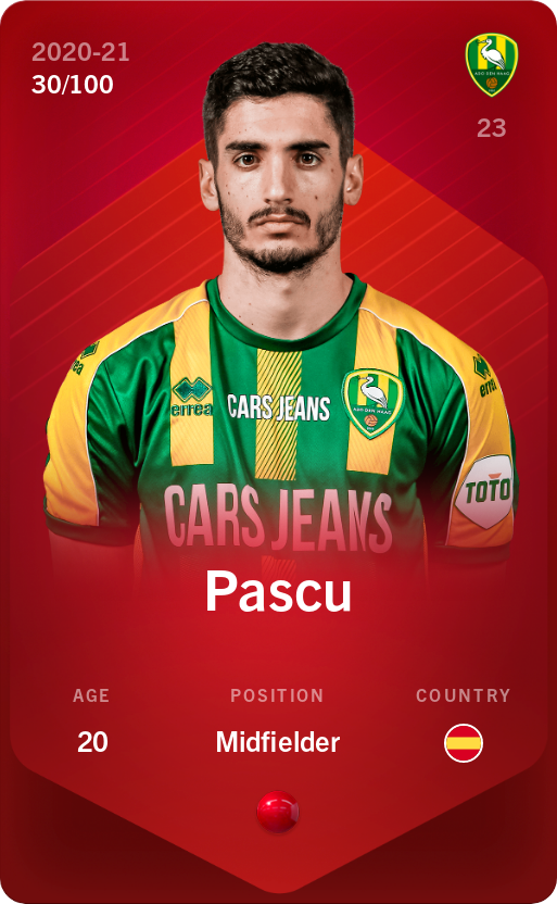 Sorare - Sorare Official - Pascu 2020-21 • Rare 30/100 - NFT # 91023345274595654531222348470431670418299014986716074680753458950864987638270