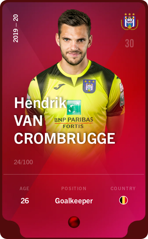 Sorare - Sorare Official - Hendrik Van Crombrugge 2019-20 • Rare 24/100 - NFT # 112416670309665099102903504970279779160514995399997792258828532717587126900540