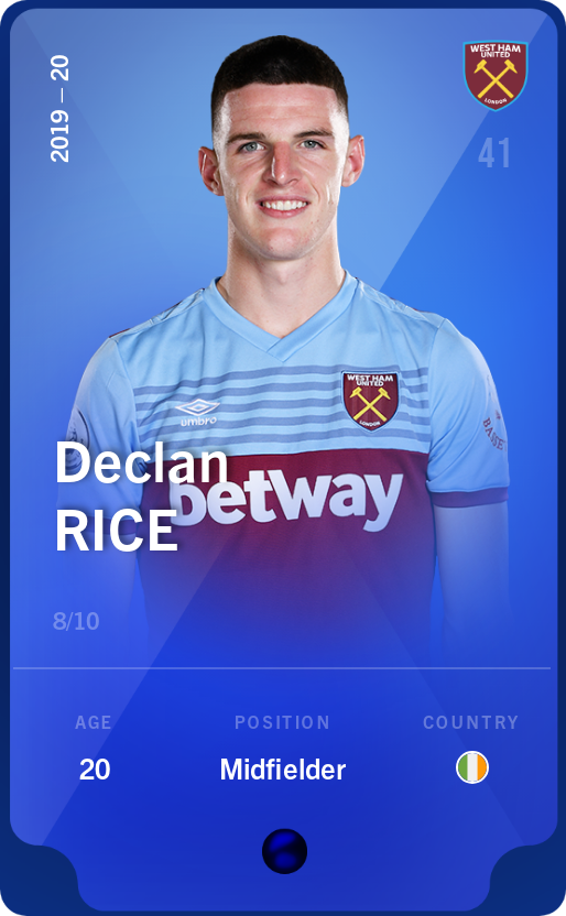 Sorare - Sorare Official - Declan Rice 2019-20 • Super Rare 8/10 - NFT # 47250707870696247092123414163159176724379127278609049893914212459705924567035