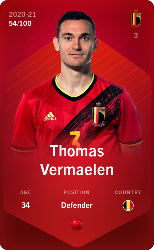 Sorare - Sorare Official - Thomas Vermaelen 2020-21 • Rare 54/100 - NFT # 77789598274178797048555983321383013630102400651015155632986432962672565113123