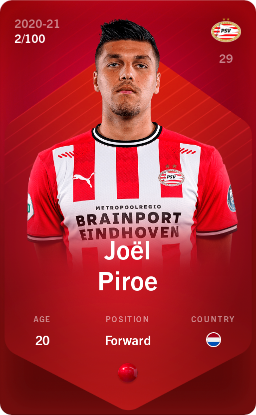 Sorare - Sorare Official - Joël Piroe 2020-21 • Rare 2/100 - NFT # 106545496407787765139288130467635612668328454605133822580002279501599562088233