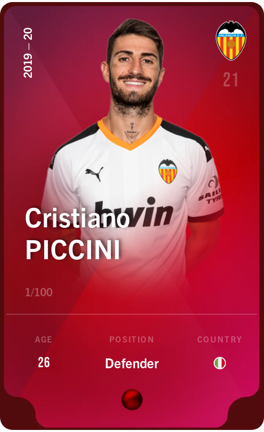 Sorare - Sorare Official - Cristiano Piccini 2019-20 • Rare 1/100 - NFT # 10570529046983609502879315461515070759030858775648180286615761947256118267240