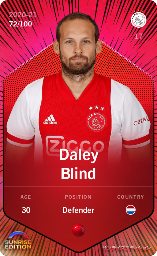 Sorare - Sorare Official - Daley Blind 2020-21 • Rare 72/100 - NFT # 51974835925240955680345716272119397840822865417316701293348198860950350546087
