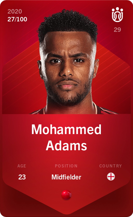 Sorare - Sorare Official - Mohammed Adams 2020-21 • Rare 27/100 - NFT # 79062107795940244535606537143857214089980847060599414920765255803926807534832