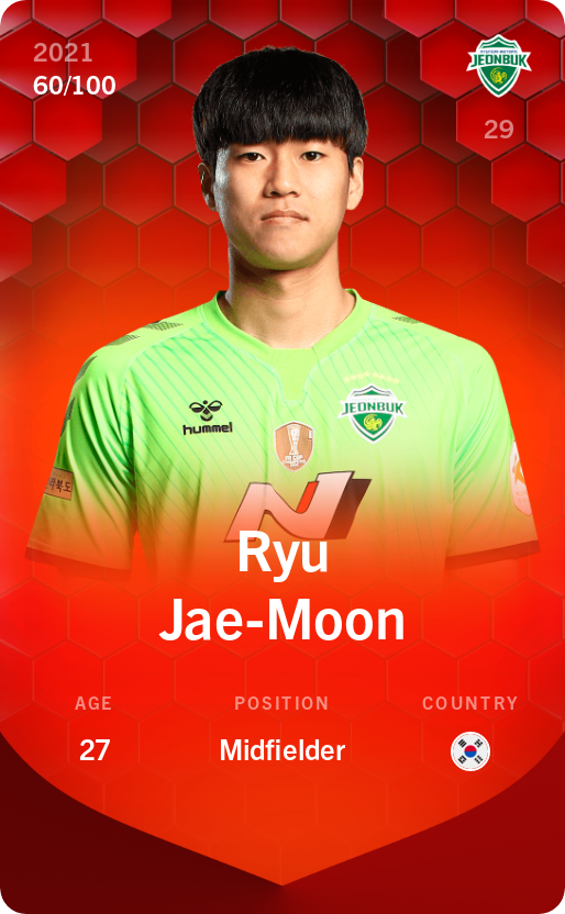 Sorare - Sorare Official - Ryu Jae-Moon 2021-22 • Rare 60/100 - NFT # 109389705335784411871364901166490019494333112829617003342120865805787514662373