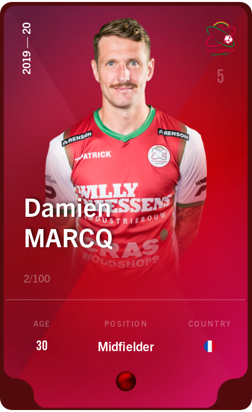 Sorare - Sorare Official - Damien Marcq 2019-20 • Rare 2/100 - NFT # 73017785549552383519185644219938067006249329264484770328549237863676304831409