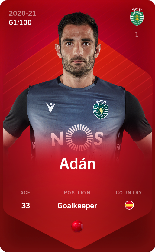 Sorare - Sorare Official - Adán 2020-21 • Rare 61/100 - NFT # 114533270239057149197660970604403632085455790456286342585564208723436070892889