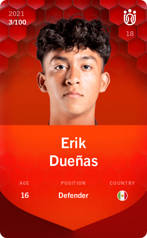 Sorare - Sorare Official - Erik Dueñas 2021-22 • Rare 3/100 - NFT # 51610520944322666418588044042073944640397534095760042706149354639433581178377