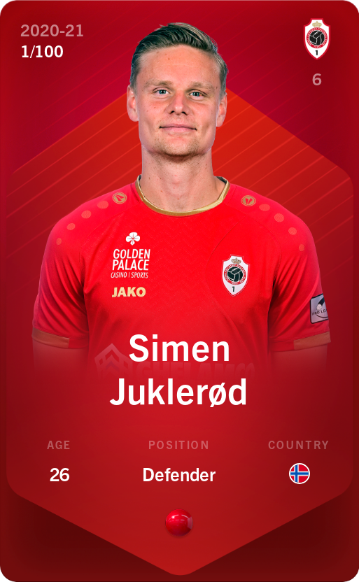 Sorare - Sorare Official - Simen Juklerød 2020-21 • Rare 1/100 - NFT # 63077651685268572232756720180771275460376239039579704472943316601410133212976