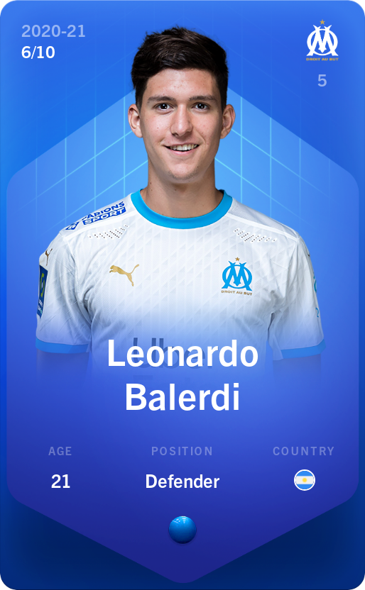 Sorare - Sorare Official - Leonardo Balerdi 2020-21 • Super Rare 6/10 - NFT # 45575941157296859986995344717418998718091573769028906152512350021162450859964