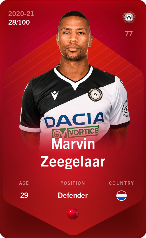 Sorare - Sorare Official - Marvin Zeegelaar 2020-21 • Rare 28/100 - NFT # 45409182639886278130636883438978221093601375613437412649803574082238445108430