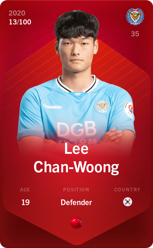 Sorare - Sorare Official - Lee Chan-Woong 2020-21 • Rare 13/100 - NFT # 32444539956044057671362865722971706485321286906526860091350381179824630050276