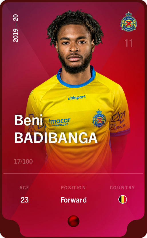 Sorare - Sorare Official - Beni Badibanga 2019-20 • Rare 17/100 - NFT # 68377231508106098991588743982741206873756326963588803385431612732585879408624