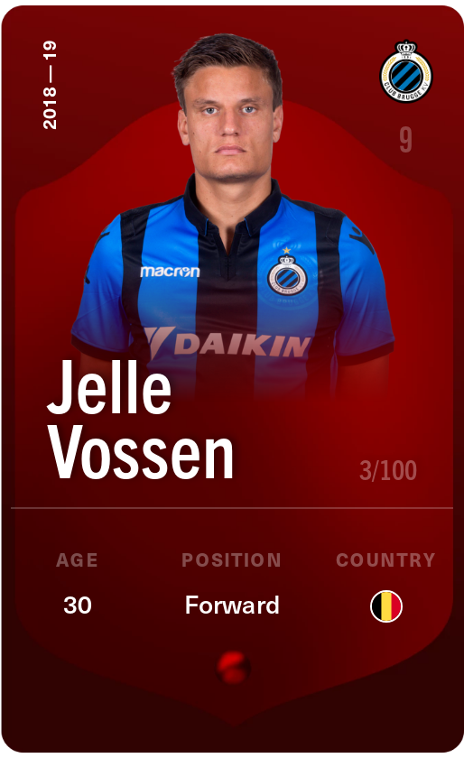 Sorare - Sorare Official - Jelle Vossen 2018-19 • Rare 3/100 - NFT # 78368589984061887336519387349949773625991075108842688081271693165148736434067