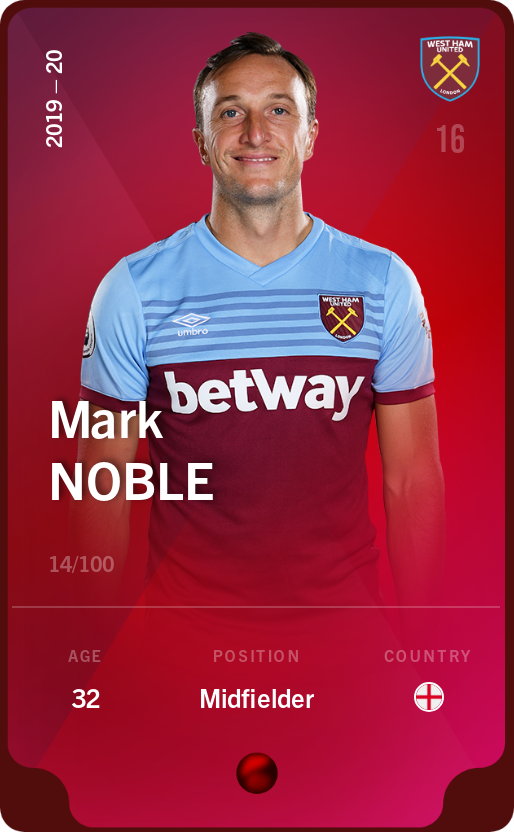 Sorare - Sorare Official - Mark Noble 2019-20 • Rare 14/100 - NFT # 8645118994183447212202351536848611749297487780024849441267426004287941380381