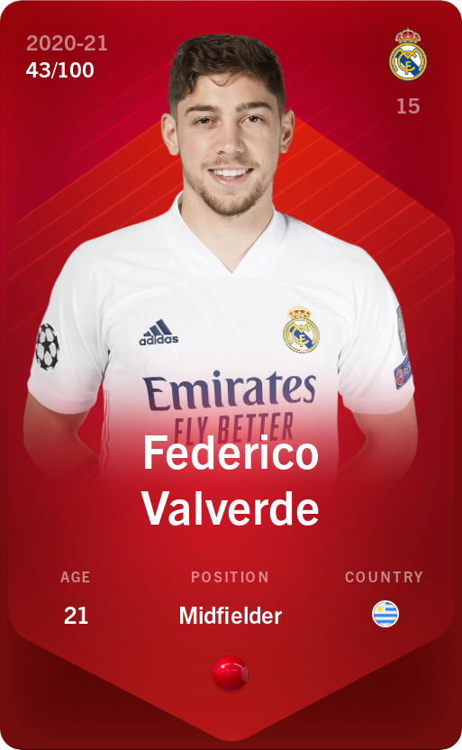 Sorare - Sorare Official - Federico Valverde 2020-21 • Rare 43/100 - NFT # 92195698894177863511554304180673383845415045442855951831381480642358537895702