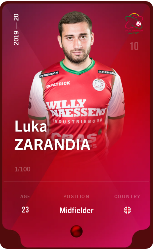 Sorare - Sorare Official - Luka Zarandia 2019-20 • Rare 1/100 - NFT # 111448300010472657600295504664234304642549952710967497962936818380551650221414