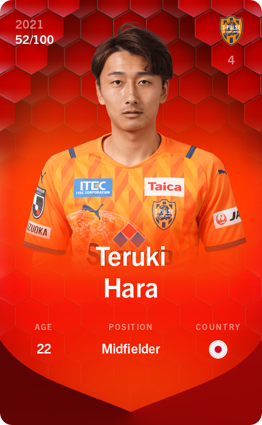 Sorare - Sorare Official - Teruki Hara 2021-22 • Rare 52/100 - NFT # 24648391084347611728619349831077295174039197596165317042775015161372374392825