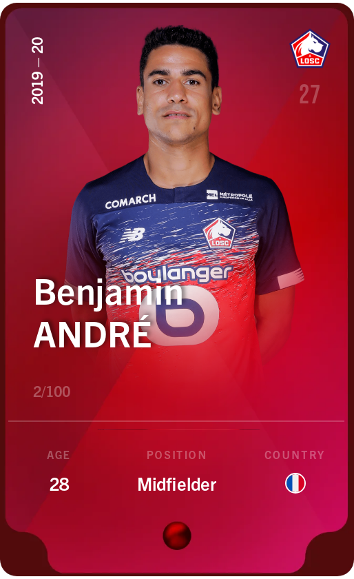 Sorare - Sorare Official - Benjamin André 2019-20 • Rare 2/100 - NFT # 106014155874513482703540852906685502110149321745367779179471317551377213430090