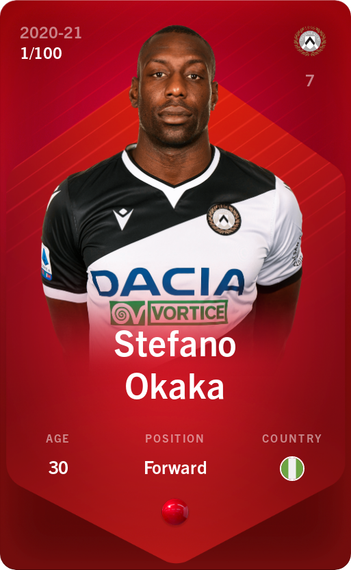Sorare - Sorare Official - Stefano Okaka 2020-21 • Rare 1/100 - NFT # 24065137325149323220696589271914127591705700414249982438115292782912380586472