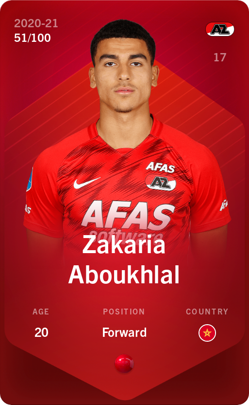 Sorare - Sorare Official - Zakaria Aboukhlal 2020-21 • Rare 51/100 - NFT # 93919290179966958824431212328192500054430567706094922630303335864035263143898