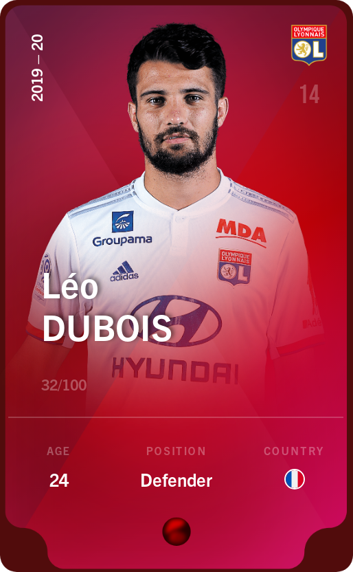 Sorare - Sorare Official - Léo Dubois 2019-20 • Rare 32/100 - NFT # 101228133505941423154187666774501099788434185582248698395336888898143234243562