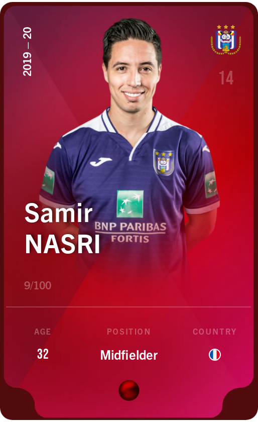 Sorare - Sorare Official - Samir Nasri 2019-20 • Rare 9/100 - NFT # 81448462044580563415233423554617291769951204600259548496562282588172553988401