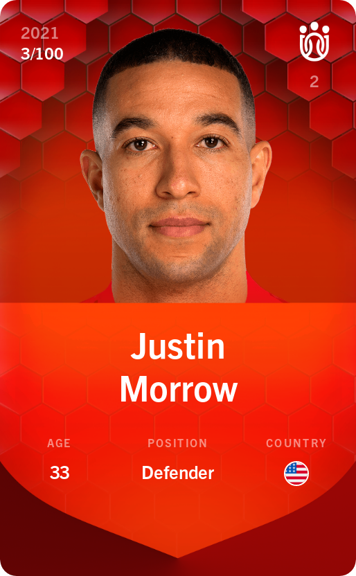 Sorare - Sorare Official - Justin Morrow 2021-22 • Rare 3/100 - NFT # 37943922909243289083141194301244066174374756141377002344593900060787671688426