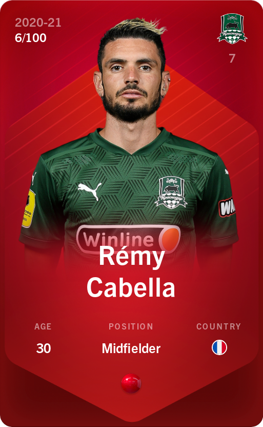 Sorare - Sorare Official - Rémy Cabella 2020-21 • Rare 6/100 - NFT # 105942172298589545987864578904474828077463525322022889720251461846400529947018