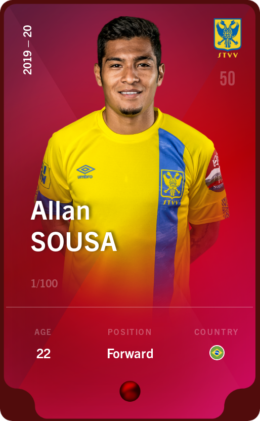 Sorare - Sorare Official - Alan Sousa 2019-20 • Rare 1/100 - NFT # 57911686123784980284495170478839595322023080978872632090294724837835897694032