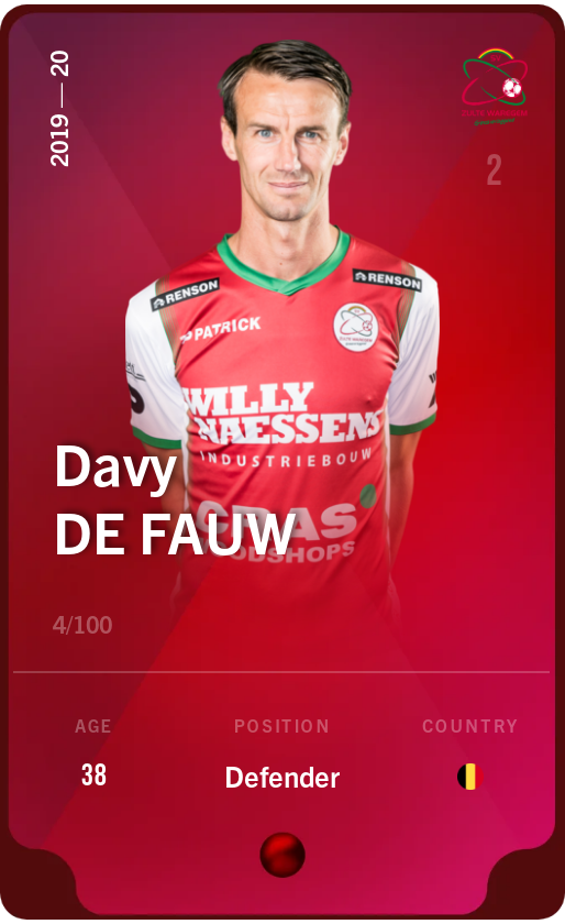 Sorare - Sorare Official - Davy De fauw 2019-20 • Rare 4/100 - NFT # 103512063647311198760573147276431388971603118857754466953162992480651358552043