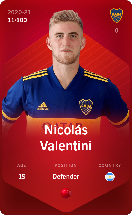Sorare - Sorare Official - Nicolás Valentini 2020-21 • Rare 11/100 - NFT # 96598804168734297521548450736916032546128795371930381759090946341659532785635