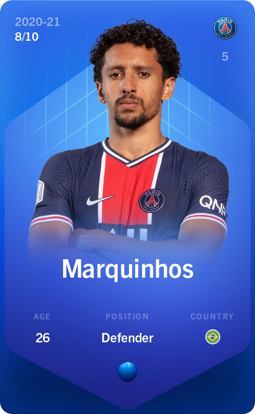 Sorare - Sorare Official - Marquinhos 2020-21 • Super Rare 8/10 - NFT # 34515899400945966466342063405651812993842628925343586632916224006438582944995