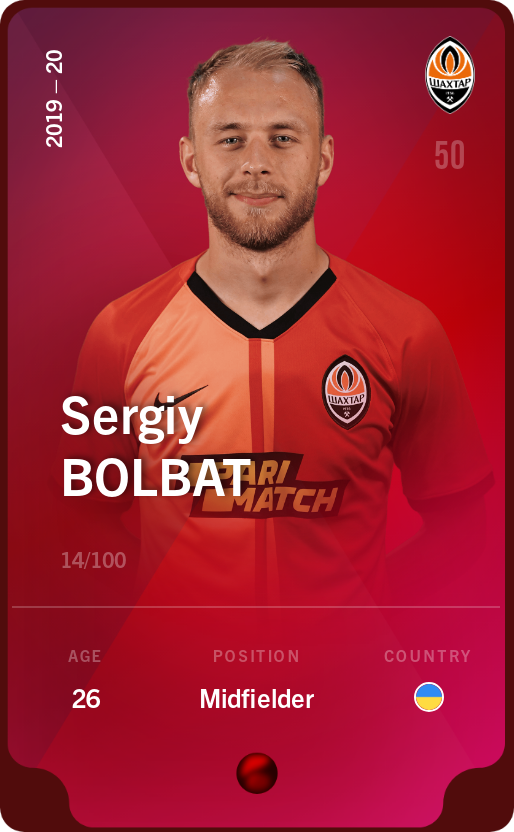 Sorare - Sorare Official - Sergiy Bolbat 2019-20 • Rare 14/100 - NFT # 109595068100259411986219748957781417445806025262509053271395680934591725700219