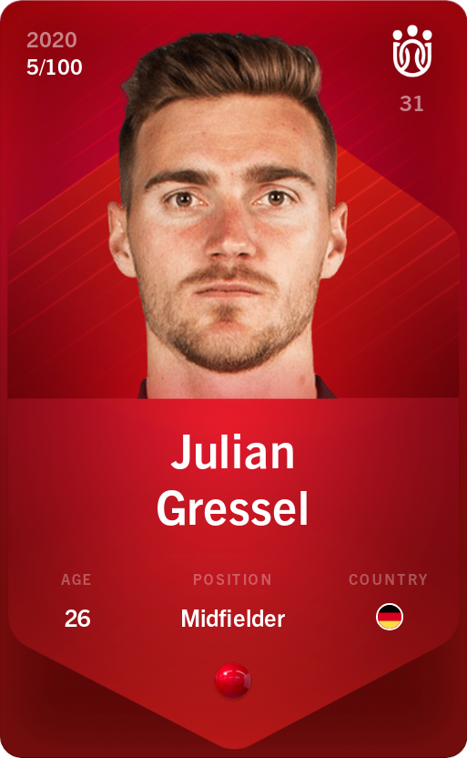 Sorare - Sorare Official - Julian Gressel 2020-21 • Rare 5/100 - NFT # 19321830761449705218565530103566969577005772437723527153234727725674178111568