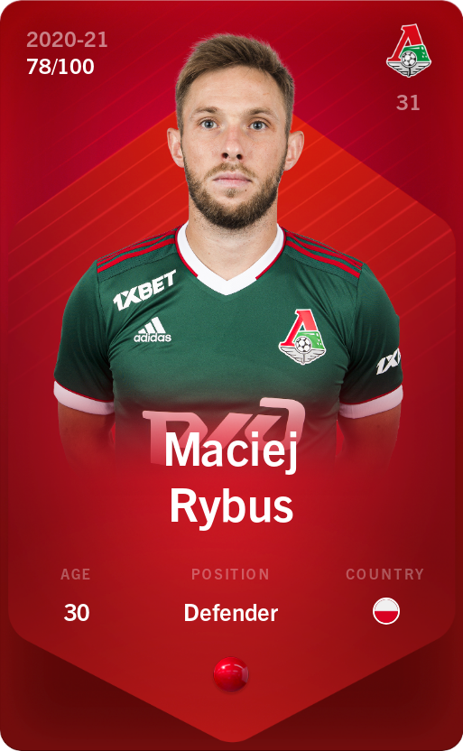Sorare - Sorare Official - Maciej Rybus 2020-21 • Rare 78/100 - NFT # 114307425770543305614858612439066001357338610793699327395712860583095248402540