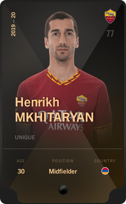 Sorare - Sorare Official - Henrikh Mkhitaryan 2019-20 • Unique - NFT # 103329752963764558804229631586314493931966004514825271859170434995074569416043