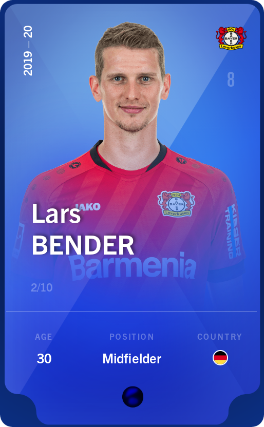 Sorare - Sorare Official - Lars Bender 2019-20 • Super Rare 2/10 - NFT # 59793762338775481372312048670709758203505146980893605088921132796269842390280