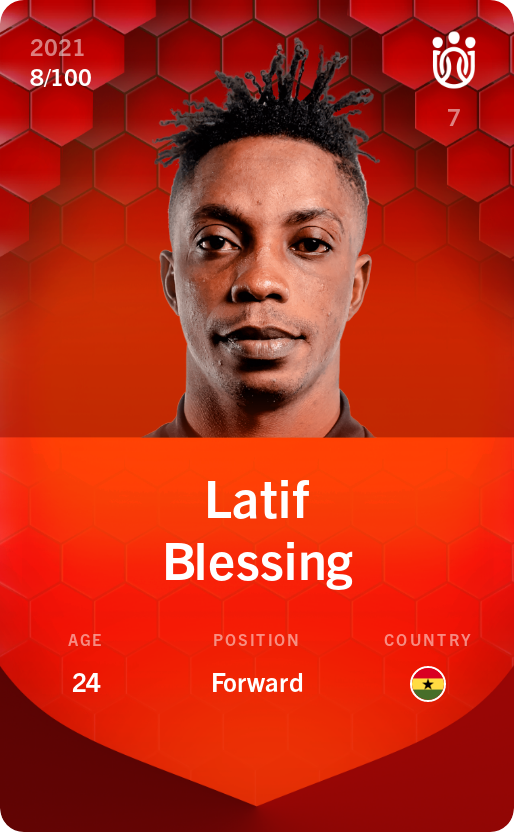 Sorare - Sorare Official - Latif Blessing 2021-22 • Rare 8/100 - NFT # 41145257074725563343684861375928930458338871510994986166680961156161307210998