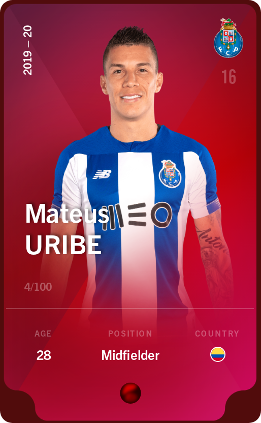 Sorare - Sorare Official - Mateus Uribe 2019-20 • Rare 4/100 - NFT # 1039479598148905726610246397660526825904991843168296044750896030930937520243
