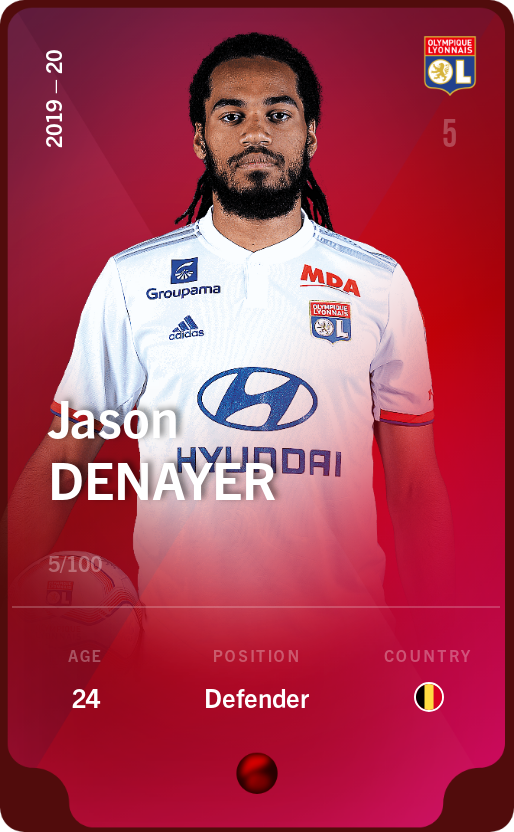 Sorare - Sorare Official - Jason Denayer 2019-20 • Rare 5/100 - NFT # 56513780453226850394710927333683266270722471416765391008773232543984468670872