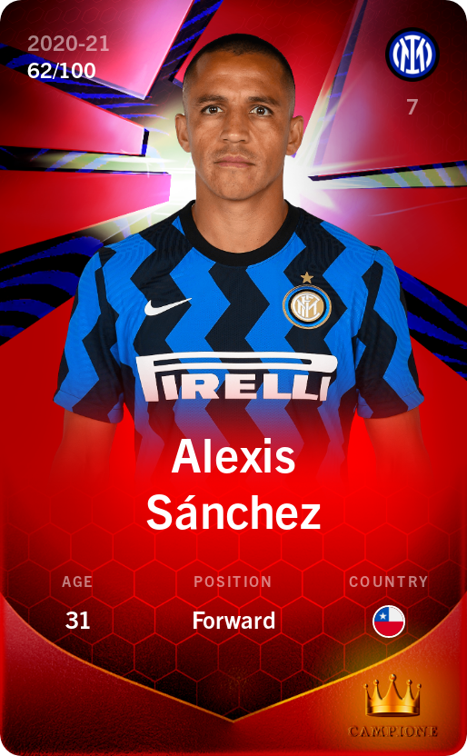 Sorare - Sorare Official - Alexis Sánchez 2020-21 • Rare 62/100 - NFT # 93052956227448973259204936120814933383257431185583291463078808134713280937670
